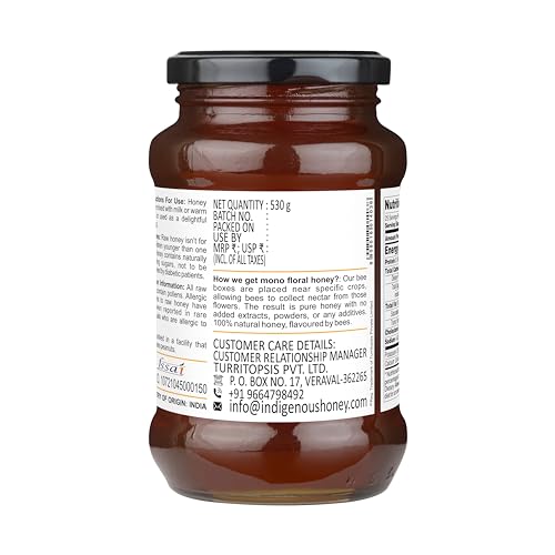 Image of INDIGENOUS HONEY Organic Eucalyptus Honey Raw Unfiltered 17.64 oz | Organic Raw Unfiltered Natural Bee Honey Glass Jar Pack of 1