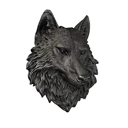 Wall Charmers Large Black Faux Wolf Head Wall Hanging - 16 inch Faux Taxidermy Animal Head Wall Decor - Handmade Farmhouse Decor - Wolves Black Wall Decor