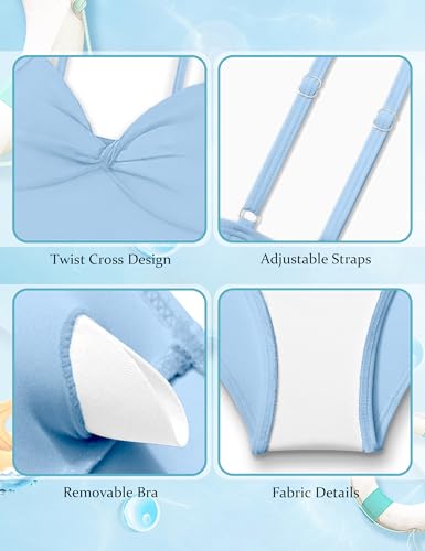 MIGU Girls Swimsuit Bathing Suit Solid Color Twist Cross Tropical Floral 3 Piece Girls' Swimwear Bikini with Cover Up 9-16T4