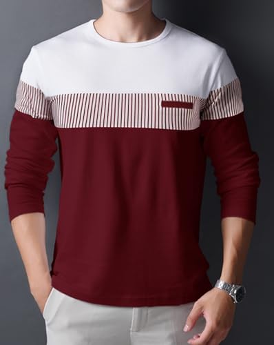 Image of Noble Monk Men Full Sleeve Round Neck T-Shirt | Printed Sleeves |Regular fit Tshirt for Men