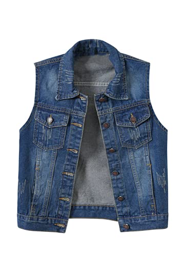 SOUGAO Jaqueta jeans feminina básica lisa com botões, Jeans azul, G