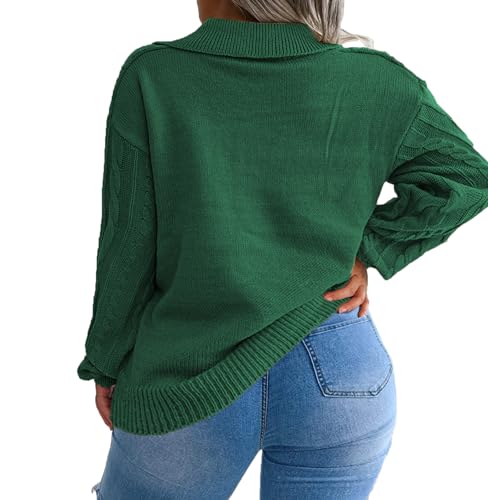 Image of Plus Size Sweaters for Women Polo V Neck Chunky Cable Knit Pullovers 1X-5X