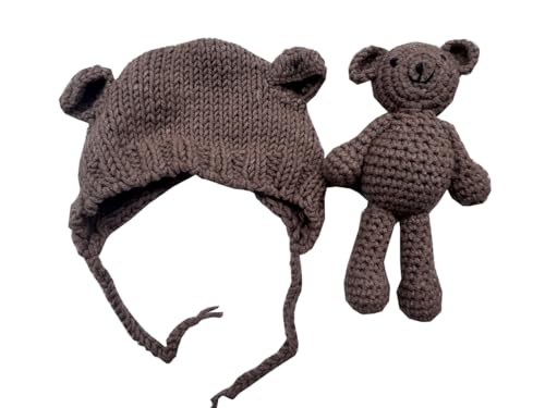 Newborn Baby Girls Boys Bear Hat Beanie with Bear Dolls Photography Accessories