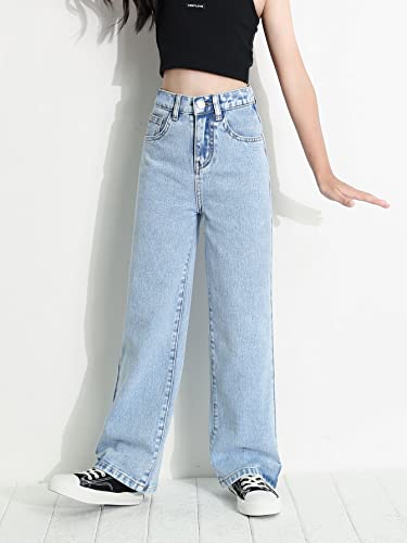 Verdusa Girl's Casual Jeans Elastic High Waisted Wide Leg Denim Pants Daily Outfits3