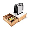 Avilia - Porta Cialde Caffè e Porta Capsule in Bambù con Ripiano in Vetro Marmorizzato Bianco, Organizer per Angolo Caffè e Tè 30x30x10cm, Elegante e Compatto per Casa e Ufficio