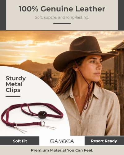 Image of Gamboa 100% Leather Hat Chin Strap for Men and Women Removable Hat Chin Cord for Cowboy and Sun Hats