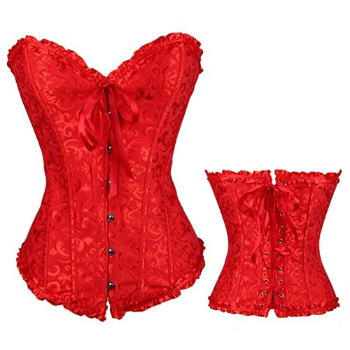 Dames Gothic Bustiers Corsets Satijn Beenkant Lace Up Overbust Bridal Lingerie (Kleur : Red, Size : XXX-Large) - Afbeelding 3