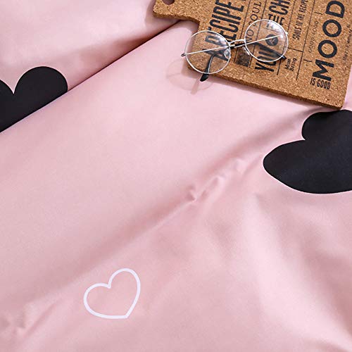 Housse de couette cœur 200x200 rose avec taies en microfibres douce