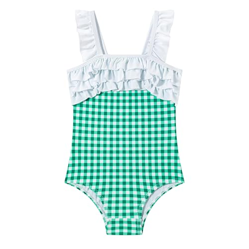 Image of LIZENS Girls One Piece Swimwear Checker Print Ruffles Bathing Suit for Kids Size 2-12