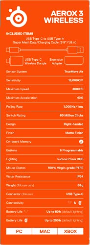 Aerox 3 Wireless Onyx (2022) - Mouse da gaming super leggero - 68g Design resistente all'acqua - 200 ore di durata della batteria - Mouse gaming - Immagine 14