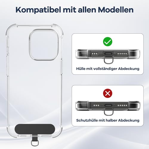 caslord Handyband Universal, Handy Lanyard mit 2 Stück Universelles Patch, Handyband mit Hülle kombinierbar, Einstellbar und Abnehmbar - Schwarz