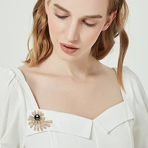 Birger Jarls 23 Black Pearl Flower Brooch Pins Designer Brooches Costume Jewelry For Women, Fashion Lapel Pins Accessory For Scarves Badges Hats Bags For Women Girls Mother's Day Gift #TOP1