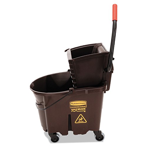 Image of Rubbermaid Commercial Products WaveBrake 35 QT Side-Press Mop Bucket and Wringer Combo on Wheels Brown for Heavy-Duty Floor Cleaning