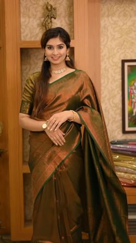Image of Flosive Women's Kanjivaram Silk Saree With Beautiful Blouse With Zari Border