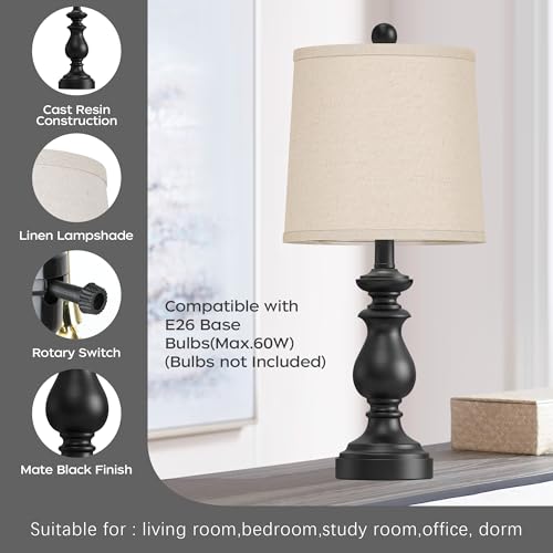 PARTPHONER Traditional Table Lamp Set of 2, Rustic Farmhouse Table Lamps for Living Room Bedroom, 22" Bedside Desk Lamps Vintage Nightstand Lamps with Linen Shades, Black by PARTPHONER - Used condition - Image 3