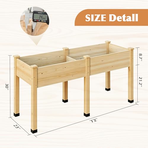 Image of Wood Raised Garden Bed, 72x24x30in Elevated Wooden Planter Box with Legs Standing Growing Bed for Backyard, Patio, Balcony with Bed Liner, 200 Pound Capacity 2PCS