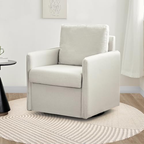 Redlife Swivel Accent Chair with Storage, Upholstered Fabric Accent Chair, Mid Century Modern Accent Chair for Living Room, Bedroom(Beige)