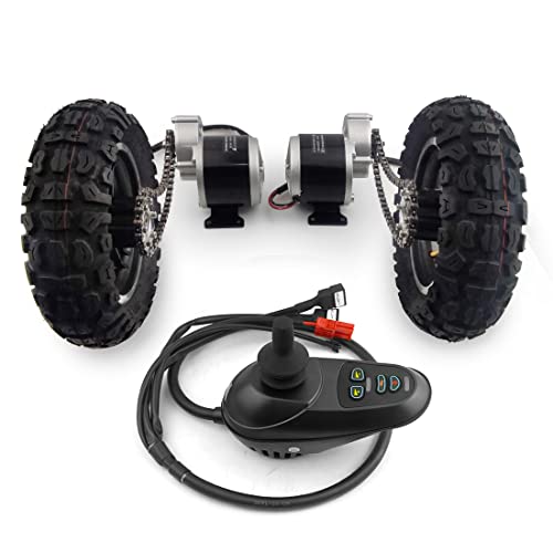 Dual 350W Geared Motor 10 Inch Inflated Wheel Chain Drive Kit Joystick for Barrow Trolley Cart Wheelchair Bike (24V350W MAX 4kph)