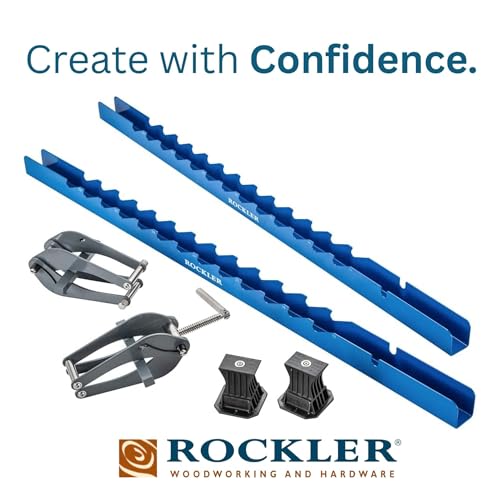 Rockler Parallel Clamps, Deluxe Single Panel Clamps w/Scissor Couplers - Adjustable Clamp for Table & Benchtops - 4-Way Pressure Steel for Flat Panels & Flush Joints w/Clamp Rails & Feet