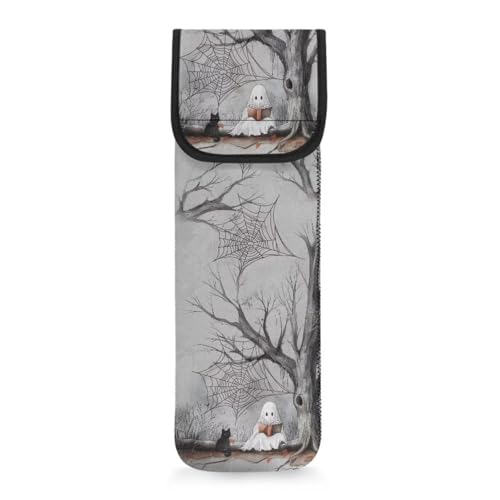 Wiryuouvt Cute Ghost Curling Iron Travel Bag Black Cat Curling Iron Holder Spider Web Halloween Curling Iron Travel Case Holidays Curling Iron Cover Heat Resistant Travel Water Resistant