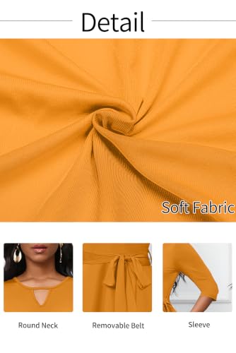 Image of CLOCOR Midi Dresses for Women Casual A-Line Fit and Flare Dress Crewneck 3 /4 Sleeve Keyhole Cocktail Party Church Dress