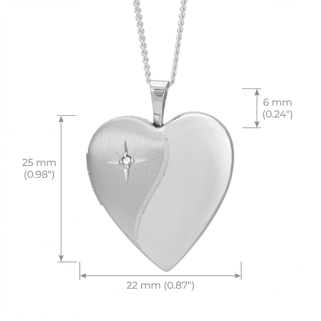 Alexander Castle Collier Médaillon en Argent Sterling 925 pour Femmes et Filles - Médaillon Cœur en forme de diamant 25 mm x 22 mm avec Chaîne en Argent de 45 cm et Coffret Cadeau Bijoux