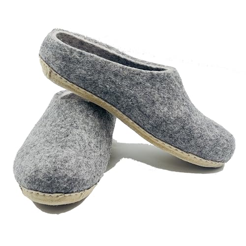 Image of MEROCOAT Colorful Handmade Wool Felt Clog Slippers - Natural, Comfortable, and Durable (Gray, US Footwear Size System, Adult, Women, Numeric, Medium, 7)