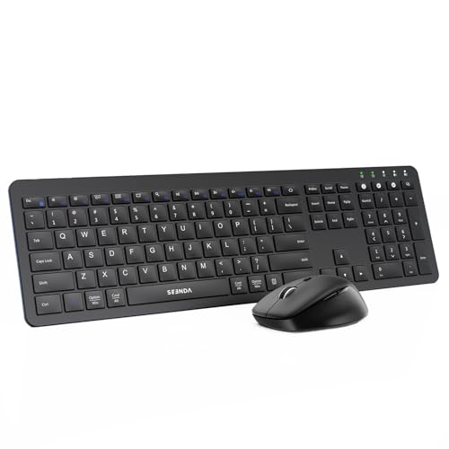 Seenda Tastatur Maus Set Kabellos, Dual-Bluetooth + 2,4 GHz USB, Ultra-Dünne Funktastatur für Windows, Mac OS, Laptops, iPads und Tablets, QWERTZ Layout Weiß und Silber (usblacknew)