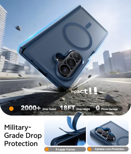 Image of FNTCASE for Samsung Galaxy Z Fold 7 Case: Galaxy Z Fold 8 Ultra Case [Hinge Protection + Screen Protector] [Fit for Magsafe] Military Grade Drop Protective, Translucent Matte Phone Cover - Blue
