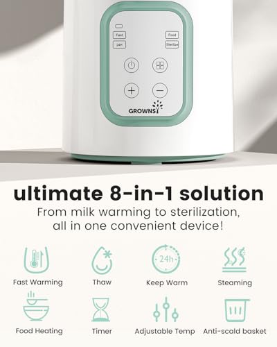 Image of Grownsy Baby Bottle Warmer, 8-in-1 Fast Baby Milk Warmer with Timer for Breastmilk or Formula, Accurate Temperature Control, 24H Keep, Food Heater&Defrost BPA-Free Bottle Warmer for All Bottles- Green
