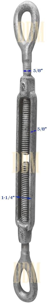 5/8 x 9" Turnbuckle Eye Eye Galvanized Steel 3500 LBS Marine Boat Shade Sail