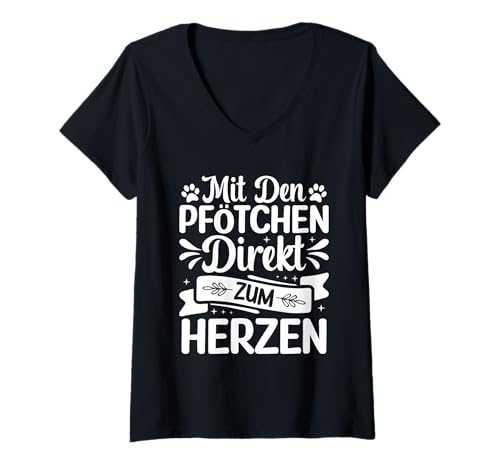 Femme Avec Den Pfotchen Direkt Zum Herzen T-Shirt avec Col en V