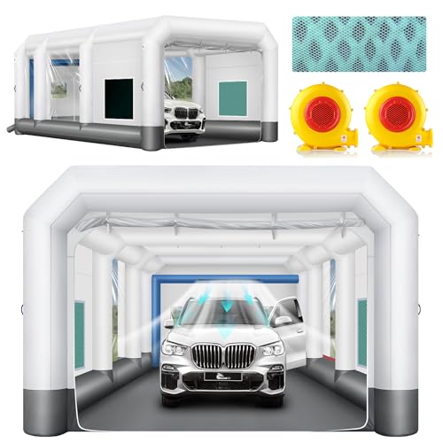 GORILLASPRO Inflatable Paint Booth 26x15x10Ft,Inflatable Spray Booth with (750W + 950W) Blowers,Upgrade Air Filter System Environment Friendly,More Durable Portable Spray Painting Tent Booth