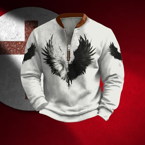 HOTYD Mens 1/4 Zipper Sweatshirt Oversized Casual Long Sleeve Stand Collar Vinage Graphic Hoodies Retro Pullover Tops2