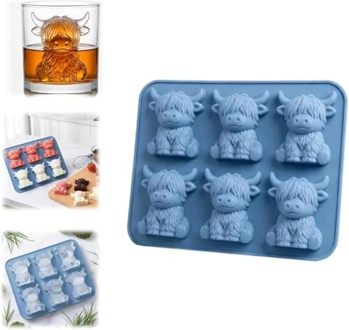 Mini-Hochlandkuh-Eiswürfelform 3D-Kuh-förmiges Flexibles Silikon-Kühlwürfel-Herstellungswerkzeug Für Schokolade Süßigkeiten Gelee Hausgemachte Leckereien Wiederverwendbare Einfache Freigabe