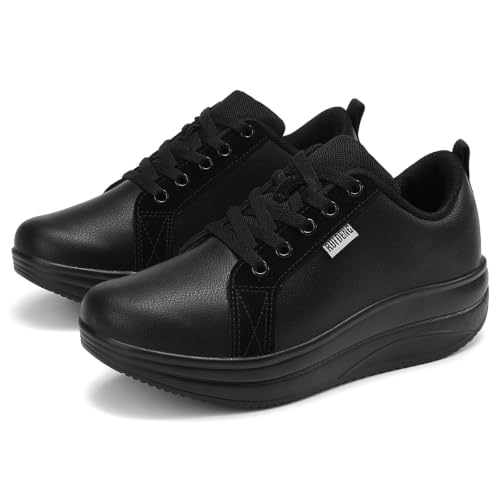 Image of RUIDENG Platform Sneakers for Women Walking All Day | Slip Resistant Work Shoes for Women Comfortable | 2 Inch Thick Wedge Rocker Bottom