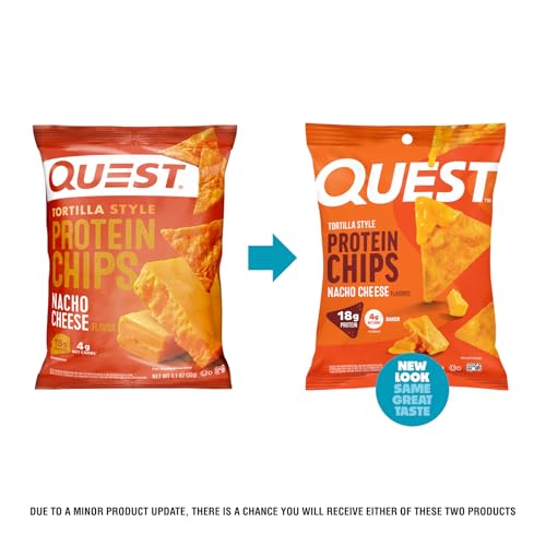 Image of Quest Nutrition Nacho Cheese Tortilla Style Protein Chips, 18g Protein, 4g Net Carb, Low Carb, Gluten Free, 1.1 oz (Pack of 12)
