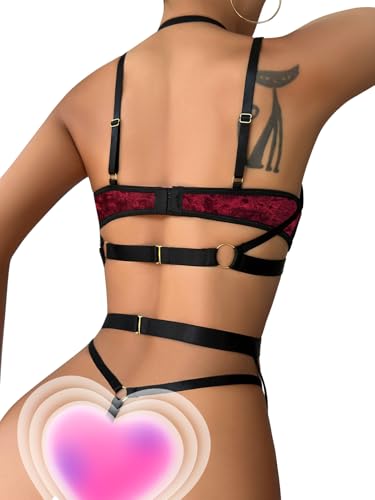 Image of Lilosy Sexy Pu Leather Strappy Underwire Garter Belt Lingerie Set