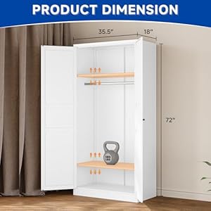 Metal Armoire Wardrobe Closet with 2 Doors 72 Wardrobe Cabinet with Hanging Rail Metal Closet with Adjustable Shelves for Bedroom Require AssemblyWhite 72inch