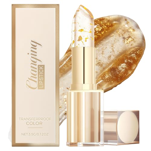 Image of PH Lipstick Colour Changing, Transferproof Color Changing Lipstick & Lip Balm, Long Lasting Moisturizing Glossy Lip Gloss with Gold Foil Crystal Shine, Deep Nourishment for Women