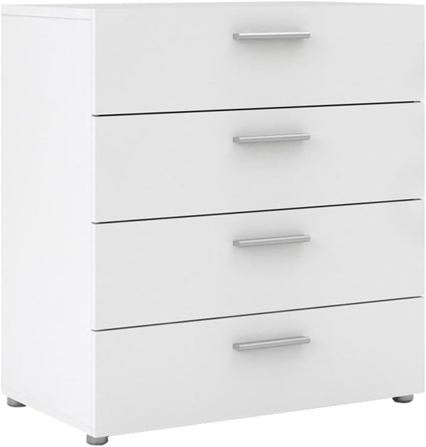 Pemberly Row Contemporary 4 Drawer Chest, Engineered Wood, White Finish, 31.57 in Wide, 26.81 in High, Modern Design with Metal Glides and Safety Stops, Bedroom, Living Room, or Entryway Storage