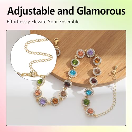 Colorful Necklace Beaded Crystal for Women Sparkly Rhinestone Multicolor Gem Necklaces with Gold Chain Stunning Multi Colored Jewel Jewelry for Party Prom4