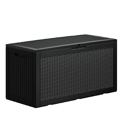 TARKARI 100 Gallon Resin Deck Box, Waterproof Outdoor Storage Box, Lockable for Patio Furniture, Garden Tools, Pool Accessories, UV-Resistant for All Weather Use, Black