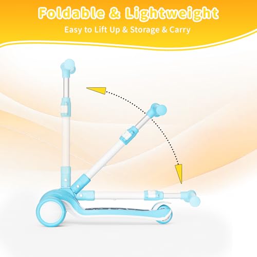 Image of SIMATE 3 Wheel Kick Scooter for Kids Ages 3-12, Light Up Wheels & 3 Adjustable Height Handlebars, Lean-to-Steer & Widen Anti-Slip Deck, Boys & Girls Gift