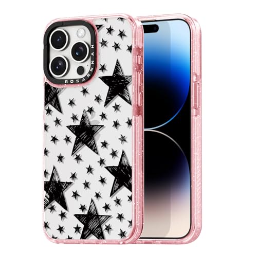 Rosarnnah for iPhone 14 Pro Max Case Aesthetic Pink, Drawing Stars