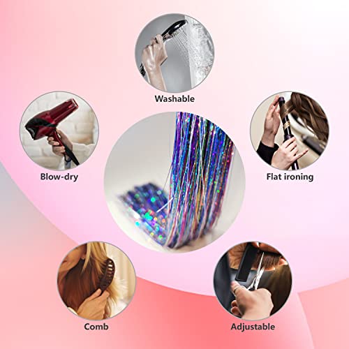 Hair Tinsel Kit With Tools And Instruction Easy To Use 1000 Strands 47 Inches Glitter Tinsel Hair Extensions For Women And Girls, Sparkling Shinny Fairy Hair Accessories For Christmas New Year Halloween Cosplay Party (Rainbow) #TOP3