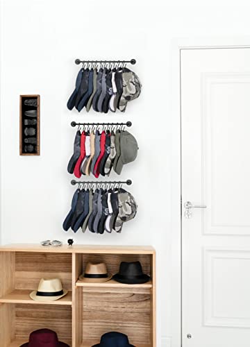 Mkono-Set-of-3-Hat-Rack-for-Wall-Baseball-Cap-Organizer-Holder-with-30-Hooks-Modern-Metal-Hat-Storage-Display-Rack-Wall-Mount-Cowboy-Hat-Hooks-Rack-for-Closet-Bedroom-Organize