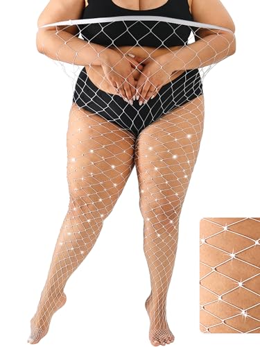 Image of Plus Size Fishnet tights Glitter stockings Sparkly Pantyhose Leggings for women-Big Mesh