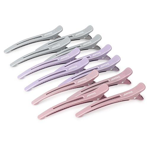 AIMIKE ダッカール 美容師 ヘアピン プロ用 スタイリングセクショニング用 ダックビルドヘアクリップ シリコンバンド付き ダックカール ヘアピン 大きめ 滑りにくく カールクリップ 軽量 シンプル 12本 モランディの商品画像（Amazon）
