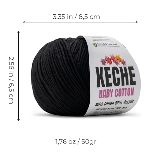 Image of Keche Baby Cotton, 60% Cotton 40% Acrylic Yarn, Soft Cotton Yarn for Crochet and Knitting, Amigurumi Yarn 1 Skein /Ball 1.76 Oz (50g) / 180 Yrds (165m) - Black